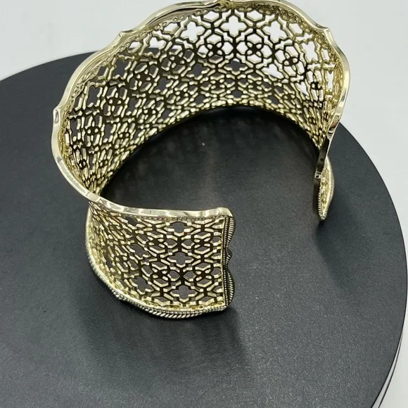Kendra Scott Designer Candice Gold Tone Filigree Concave Wide Cuff Bracelet - Picture 9 of 13